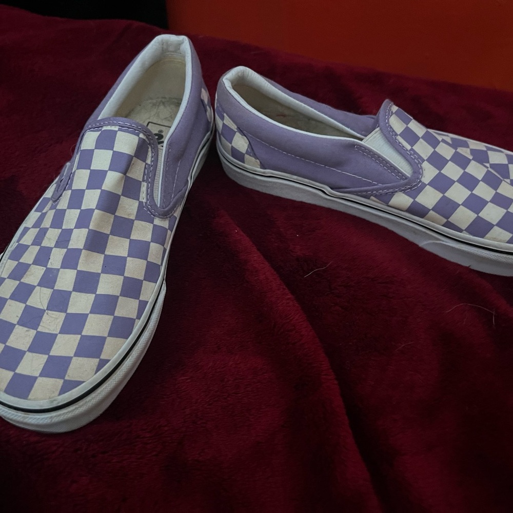 Vans Lavender and White Checkered Slip-Ons